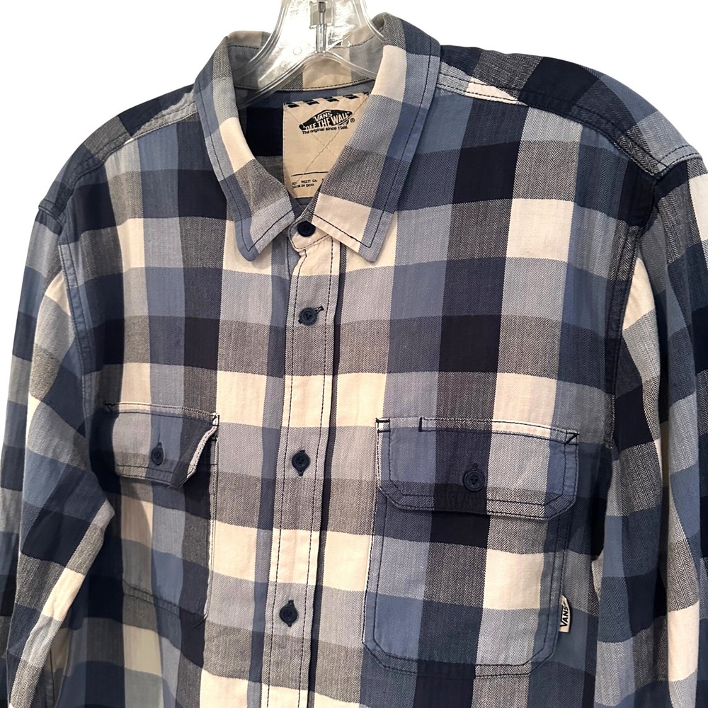 Vans Off The Wall Plaid Flannel Shirt Men's Large Navy‎ Streetwear Skater Casual